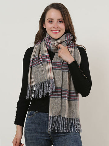 SF1161 Camel - Lattice Pattern Scarf With Pearls Decoration