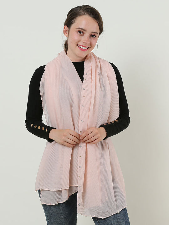 SF1162-1-PKN - Twill Pattern Scarf With Pearls Decoration
