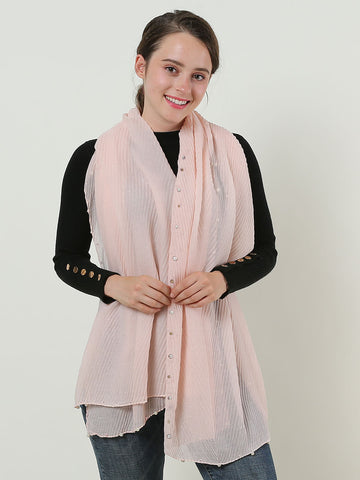 SF1162-1-PKN - Twill Pattern Scarf With Pearls Decoration