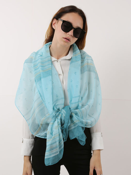 SF1176-1-GRN - Anchor & Stripes Pattern Scarf For Women