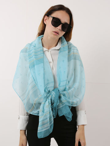 SF1176-1-GRN - Anchor & Stripes Pattern Scarf For Women