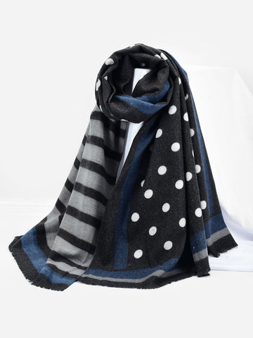 SF1184-3-BLK - Patchwork Wave Point Pattern Scarf For Women