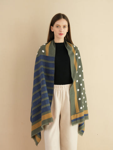 SF1184-3-GRN - Patchwork Wave Point Pattern Scarf For Women