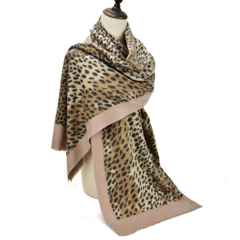 Hot * SF1213-3Khaki - Leopard Print Fashion cashmere Scarf For Women