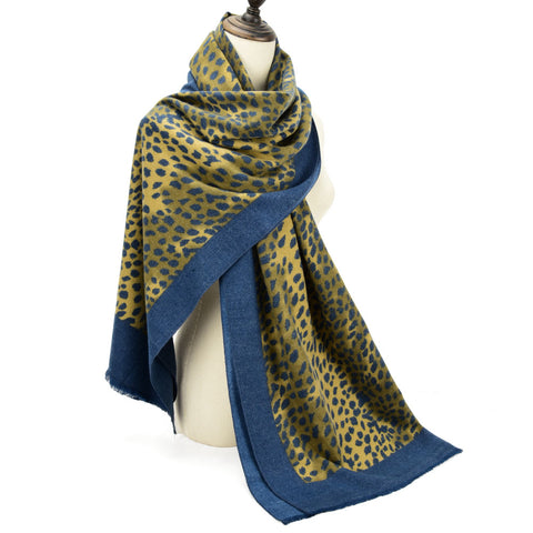 Hot * SF1213-3Blue - Leopard Print Fashion cashmere Scarf For Women