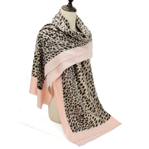 Hot * SF1213-3Pink - Leopard Print Fashion cashmere Scarf For Women