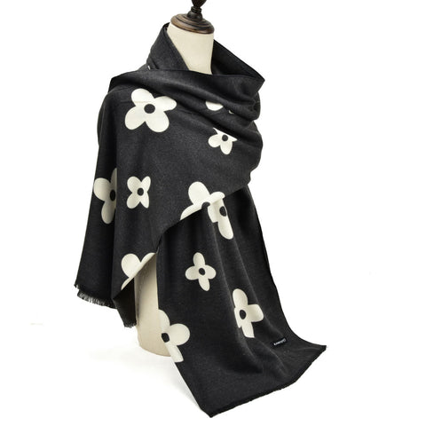 Hot * SF1214-3Black - Floral Pattern Fashion cashmere Scarf For Women