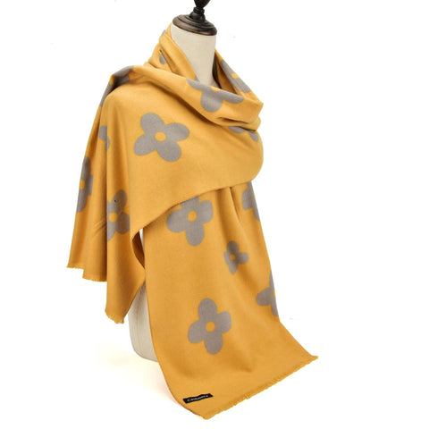 Hot * SF1214-3Yellow - Floral Pattern Fashion cashmere Scarf For Women