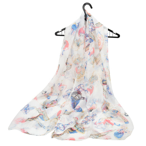 SF1219 BLUE - Feather Pattern Scarf For Women