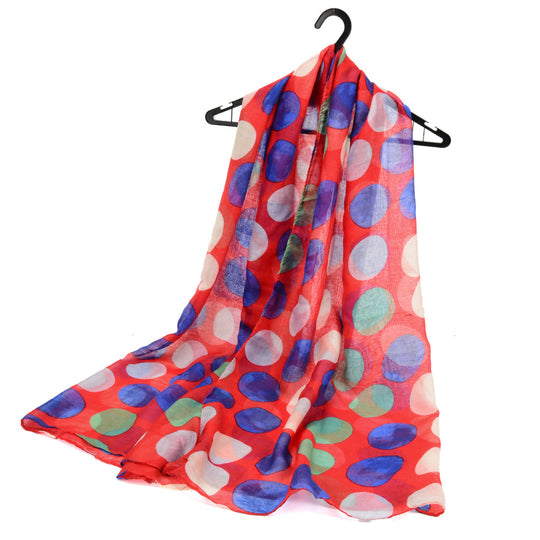 SF1228 RED - Big Dot Pattern Scarf For Women