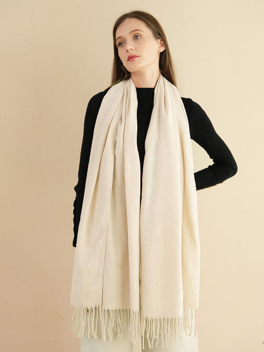 SF1232-BEIGE- Single Color With Flower Decorated Scarf