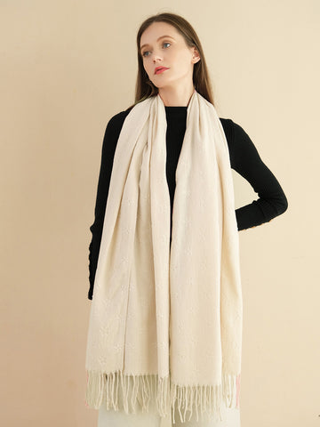 SF1232-BEIGE- Single Color With Flower Decorated Scarf