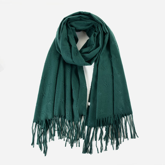 SF1232-GREEN Single Color With Flower Decorated Scarf