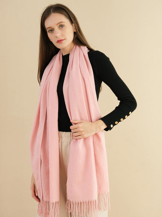 SF1232-PKN- Single Color With Flower Decorated Scarf
