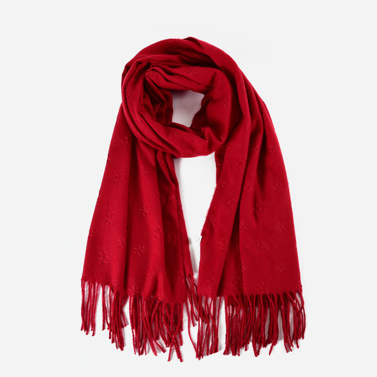 SF1232-RED Single Color With Flower Decorated Scarf