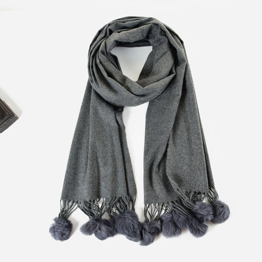 SF1233-DARKGREY Cute Wool Balls Ends Single Color Fashion Style Scarf