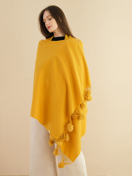 SF1233-YLW Cute Wool Balls Ends Single Color Fashion Style Scarf