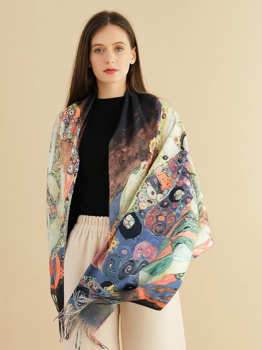SF1239-BLK Charming Sleeping Beauty Oil Painting Scarf