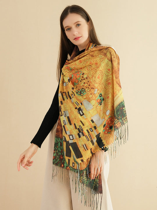SF1246-GOD Charming Single Strand Cotton Oil Painting Scarf