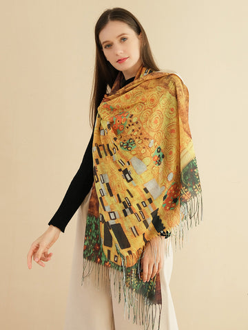 SF1246-GOD Charming Single Strand Cotton Oil Painting Scarf