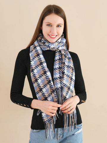 SF1254-BLL Elegant Houndstooth Scarf With Nice Color Realations