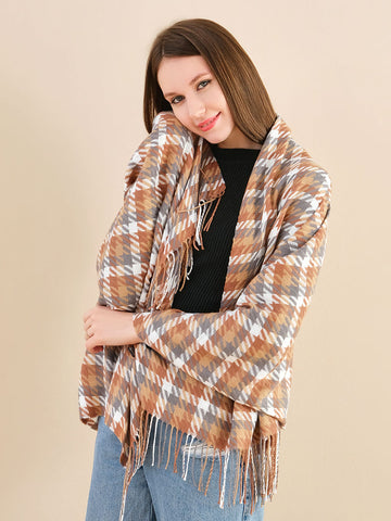 SF1254-KHA Elegant Houndstooth Scarf With Nice Color Realations