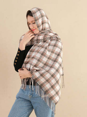 SF1254-PKN Elegant Houndstooth Scarf With Nice Color Realations