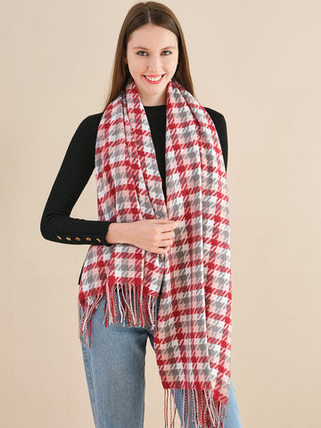 SF1254-RED Elegant Houndstooth Scarf With Nice Color Realations