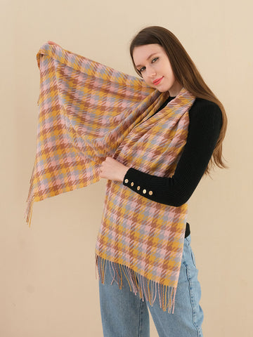 SF1254-YLW Elegant Houndstooth Scarf With Nice Color Realations