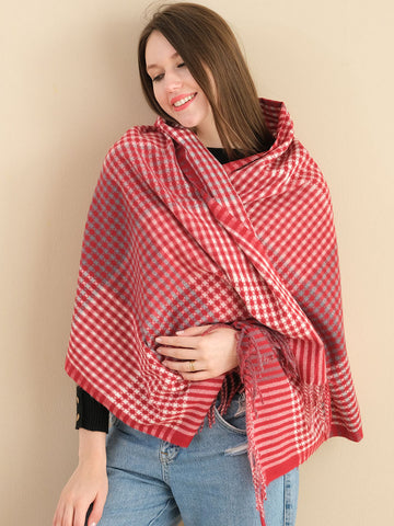 Hot * SF1255-RED Newest Fashion Scarf Checkered With Tassel Ends