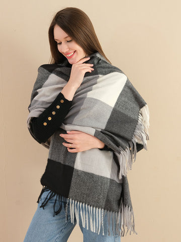 SF1256-1BLK Oversize Autumn & Winter Warm Checkered Scarf