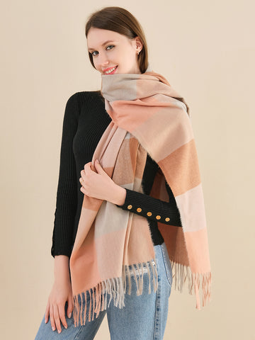 SF1256-1BRN Oversize Autumn & Winter Warm Checkered Scarf