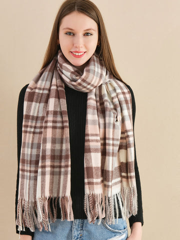 SF1257-BLK Autumn & Winter Plaid Scarf Tassel ends Cashmere