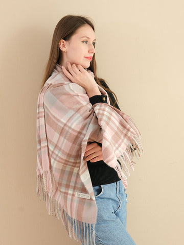 SF1257-1PKN Autumn & Winter Plaid Scarf Tassel ends Cashmere