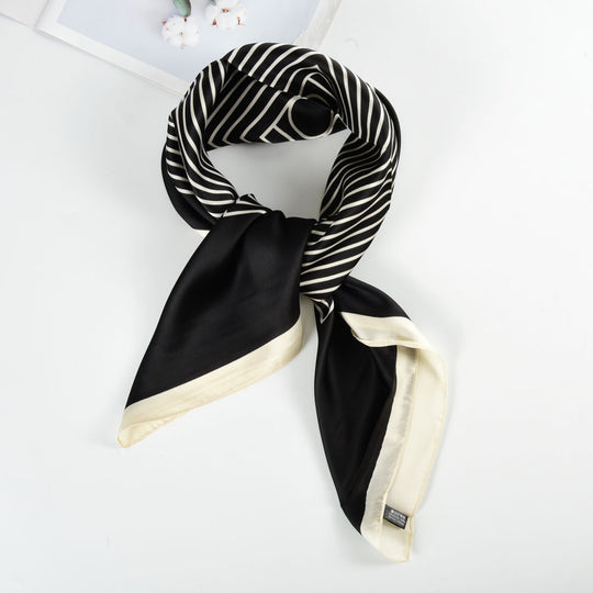 SF1258-BLACK -  Women's fashion black and white color matching horizontal silk scarf