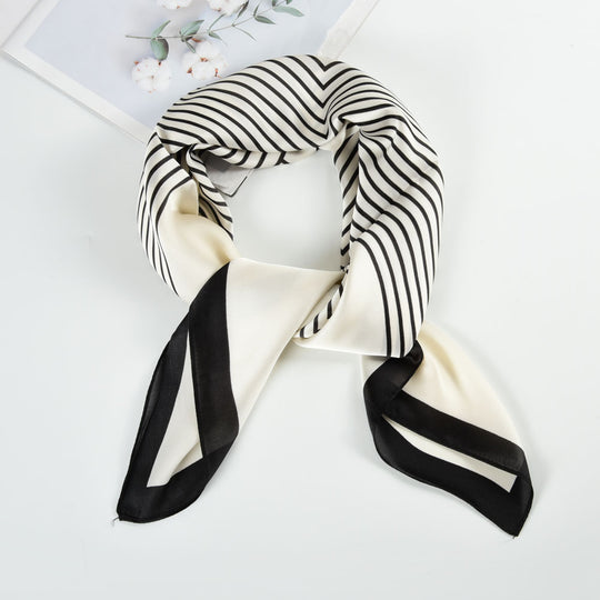 SF1258-WHITE -  Women's fashion black and white color matching horizontal silk scarf