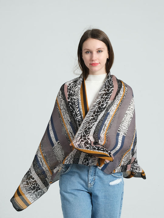 SF1286-BLACK Woman Fashion Style Shawl With Bark Texture