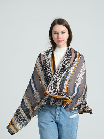 SF1286-BLACK Woman Fashion Style Shawl With Bark Texture