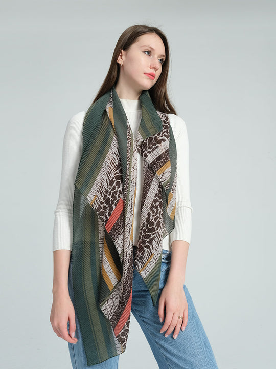SF1286-GREEN Accessories Scarf Covers Bark Pleated