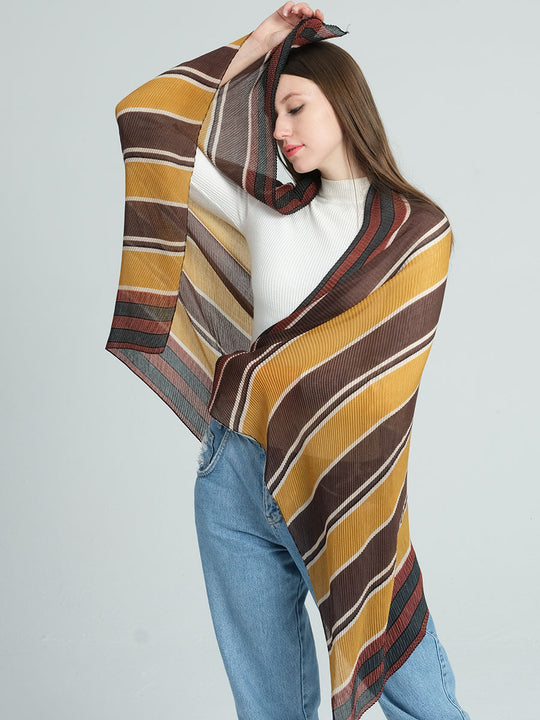 SF1287-BURGUNDY Lady Winter Large Shawl With Elegant Color Stripes