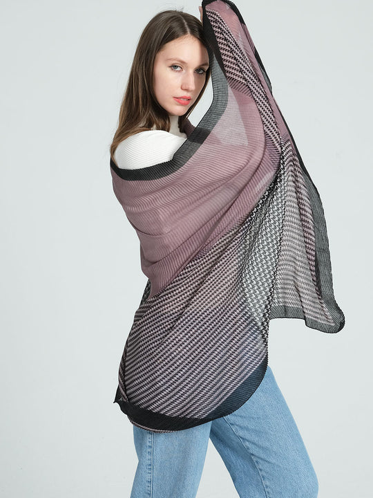SF1288-BLACK New Design Lightweight Houndstooth Pleated Shawl