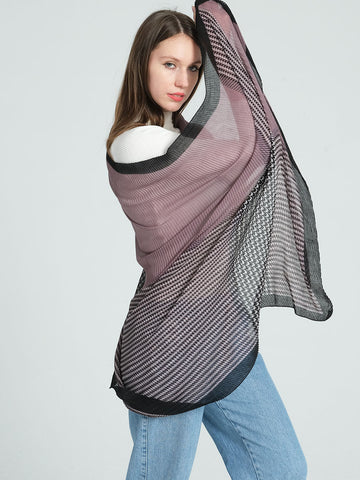 SF1288-BLACK New Design Lightweight Houndstooth Pleated Shawl