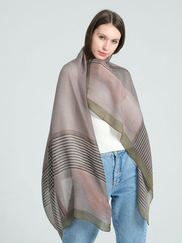 SF1288-GREEN Large Lady Houndstooth Pleated Shawl Supersoft