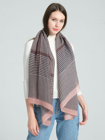 SF1288-PINK Latest Fashion Style Houndstooth Pleated Scarf