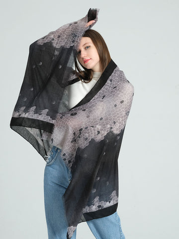 SF1292-BLK - Womens Oversized Scarf With Tassels