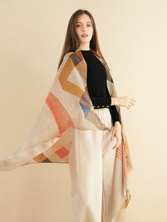 SF1295-KHA - Womens Oversized Scarf With Tassels