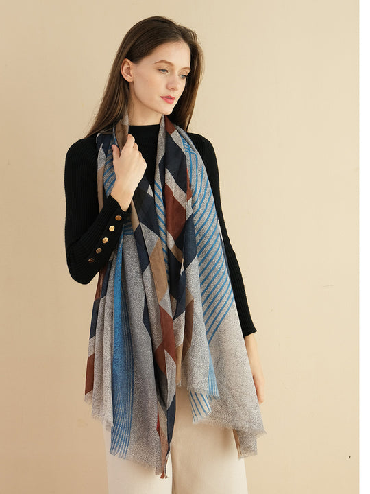 SF1295-NAV - Womens Oversized Scarf With Tassels