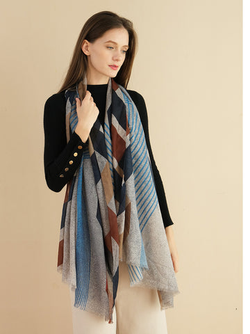 SF1295-NAV - Womens Oversized Scarf With Tassels