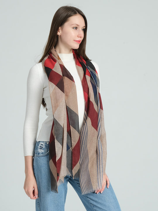SF1295-RED - Womens Oversized Scarf With Tassels