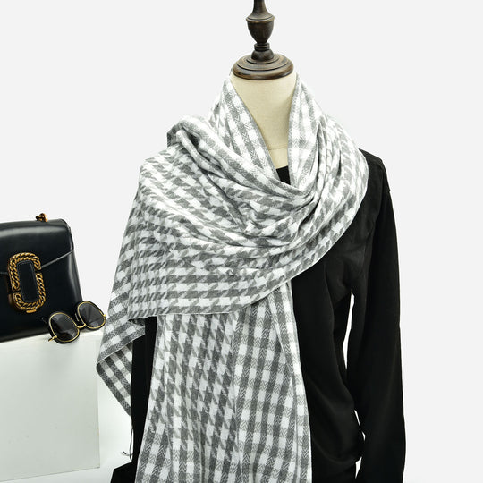 SF1315-GREY - Lady Fashion houndstooth scarf